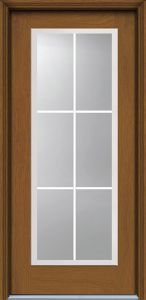 80" Low-E Full Lite, 6 Lite GBG Colonial Woodgrain Fiberglass Single Door, HVHZ Imapct