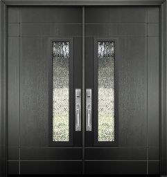 80" Double Beverly Mahogany Solid Contemporary Door w/Textured Glass