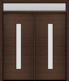 80" Mahogany Milan Thin Lite Center Contemporary Modern Double Door & Rec Transom