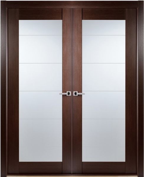 Contemporary African Wenge Interior Double Door Lined Frosted Glass