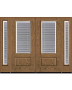 80 Low-E Raise/Tilt Oak 3/4 Lite 1 Panel Fiberglass Double Door,Sidelites , WBD Impact