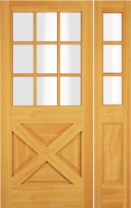 Wood 1/2 Lite 9 Lite Rustic Crossbuk Exterior Single Door & 1 sidelite