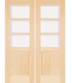 3037 Wood 1 Panel  3 Lite  Transitional Ovolo Double Interior Door