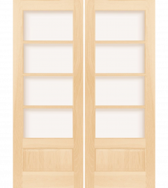 3040 Wood 1 Panel  4 Lite  Transitional Ovolo Double Interior Door