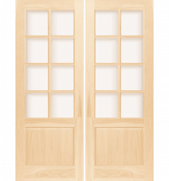 308A Wood 1 Panel  8 Lite  Transitional Ovolo Double Interior Door