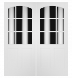3090C Wood 2 Panel  9 Lite  Transitional Ovolo Arch Lite Double Interior Door