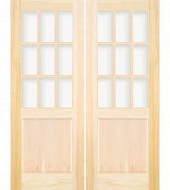 3097 Wood 1 Panel  9 Lite  Transitional Ovolo Double Interior Door