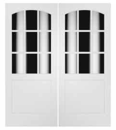 3097C Wood 1 Panel  9 Lite  Transitional Ovolo Arch Top Lite Double Door