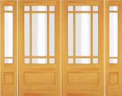Wood 3/4 Lite Prairie  Exterior Double Door & 2 sidelite