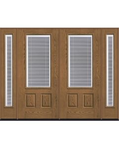 80 Low-E Raise/Tilt Oak 3/4 Lite 2 Panel Fiberglass Double Door,Sidelites , WBD Impact