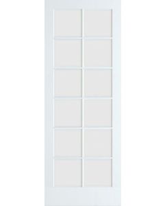 8-0 Primed 12 Lite French Single Slab Door, Clear Tempered Glass