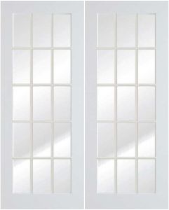 6-8 Primed 15 Lite French Double Door, Clear Glass