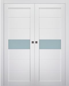Prefinished Edna Vetro Bianco Noble Modern Interior Double Pocket Door