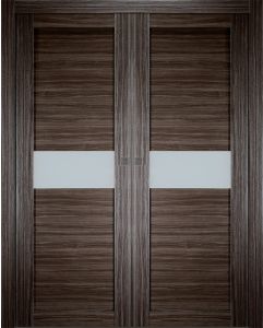 Prefinished Edna Vetro Gray Oak Modern Interior Double Pocket Door
