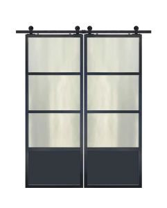 3 Lite 1 Panel Contemporary Metal Double Barn Door