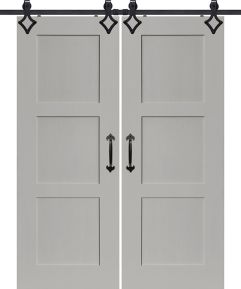 Shaker 3 Panel MDF Double Barn Door- Design on 2 Side