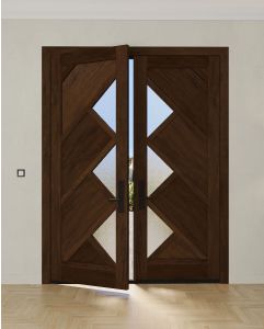Cairo Mid Century 4 Panel Contemporary Modern 3 Lite Mahogany  Double Door