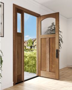 Mahogany Craftsman Arch Lite, Top View 2 Panel Shaker Single Door, Sidelite|CRF-SH-AR-FP