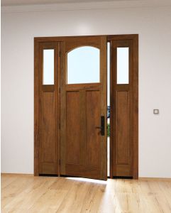 Mahogany Craftsman Arch Lite, Top View 2 Panel Shaker Single Door, Sidelites|CRF-SH-AR-FP
