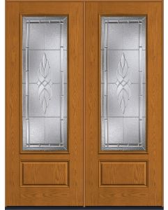 96 Kensington 3/4 Lite 1 Panel Oak Fiberglass Double Doors , WBD Impact