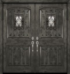 42" x 80" Double Arch 2 Panel Estancia Alder Door with Speakeasy & Clavos
