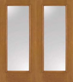 Oak Fiberglass Impact French Door Full Lite Clear Glass 6'8