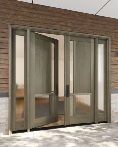 Mahogany Full Lite, Artistic Lite Designer  Contemporary Modern 2 Panel Shaker Double Door, Sidelites|G1165-W