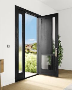 Mahogany Full Lite, Artistic Lite Designer  Contemporary Modern 2 Panel Shaker Single Door, Sidelite|G1165-W