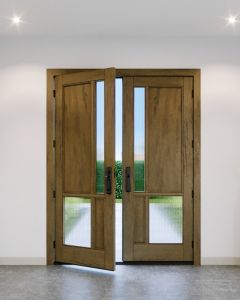 Mahogany Full Lite, Artistic Lite Designer  Contemporary Modern 2 Panel Shaker Double Door|G1165-W