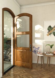 Mahogany Arch Top 2/3 Lite, 2 Lite  1 Panel Single Door|G302-ART-OG