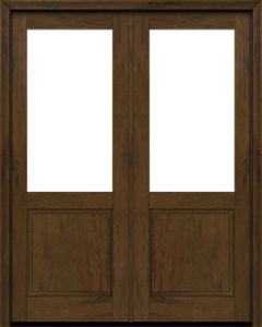 Mahogany 1/2 Lite 1 Panel Modern Farmhouse Shaker Double Door|G5001-SH