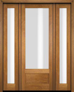 Mahogany 3/4 Lite 1 Panel Single Door, Full Lite Sidelites|G7501-OG