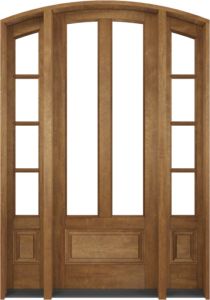 Mahogany Montana Arch Top 3/4 Lite, Twin Lite 1 Panel Single Door, Sidelites|G75201-ART-OG_G75401-ARTP-SL_1-2