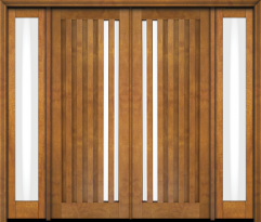 Mid Century Slim Lite Contemporary Modern Mahogany Double Door, Sidelites