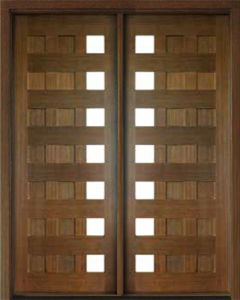 Mahogany Milan 14 Panel 7 Lite Impact Double Door