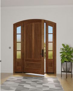 Mahogany Montana Arch Top Colonial 3 Panel Solid Single Door, Sidelites|P75201-ART-OG_G75401-ARTP-SL_1-2
