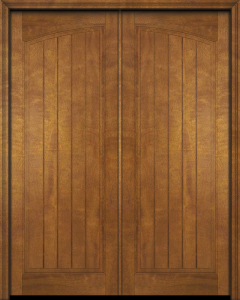 Mahogany Arch Panel V-Grooved Solid Double Door|P101-V-ARP-OG