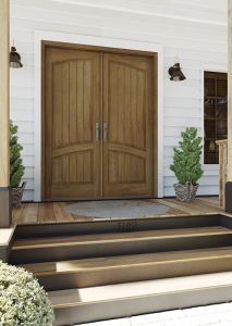 Mahogany Arch Panel, 2 Panel V-Grooved Rustic Solid Double Door|P2301-V-ARP-OG