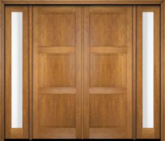 Mahogany 3 Panel Solid Double Door, Sidelites|P301-S-OG