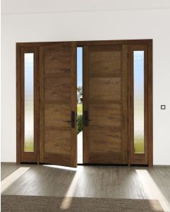 Mahogany Windermere Contemporary Modern 4 Panel Shaker Double Door, Sidelites|P401-W-SH
