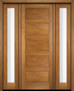 Mahogany 5 Panel Solid Single Door, Sidelites|P501-S-OG