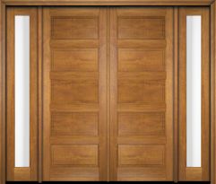 Mahogany 5 Panel Solid Double Door, Sidelites|P501-S-OG