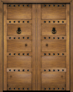 Mahogany 5 Panel V-Grooved Rustic Solid Double Door|P501-OG