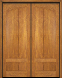 Mahogany Arch Panel, 2 Panel V-Grooved Rustic Solid Double Door|P7501-V-ARP-OG