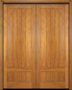 Mahogany V-Grooved Panel Rustic Solid Double Door|P7501-V-OG