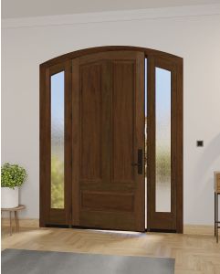 Mahogany Montana Arch Top Colonial 3 Panel Solid Single Door, Sidelites|P75201-ART-OG_G101-ARTP-SL_1-2