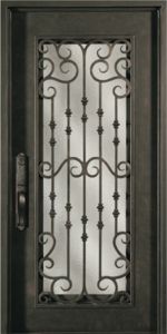Forged Iron Full Lite Single Entry Door, WH Grille