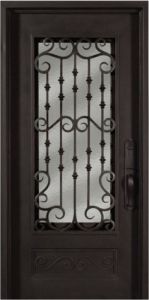 Forged Iron 3/4 Lite Single Entry Door, WH Grille