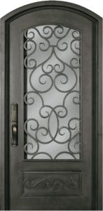 Forged Iron Arch Top 3/4 Lite Single Entry Door, SH Grille
