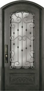 Forged Iron Arch Top 3/4 Lite Single Entry Door, WH Grille